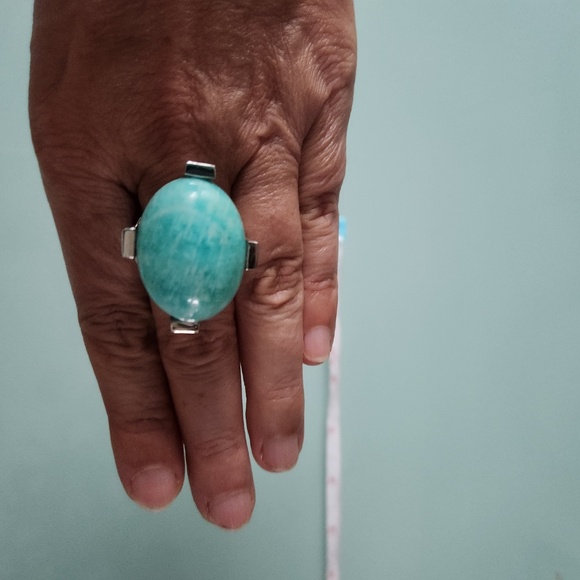 Sterling silver amazonite white sapphire statement ring, size 7, preloved - Picture 6 of 8